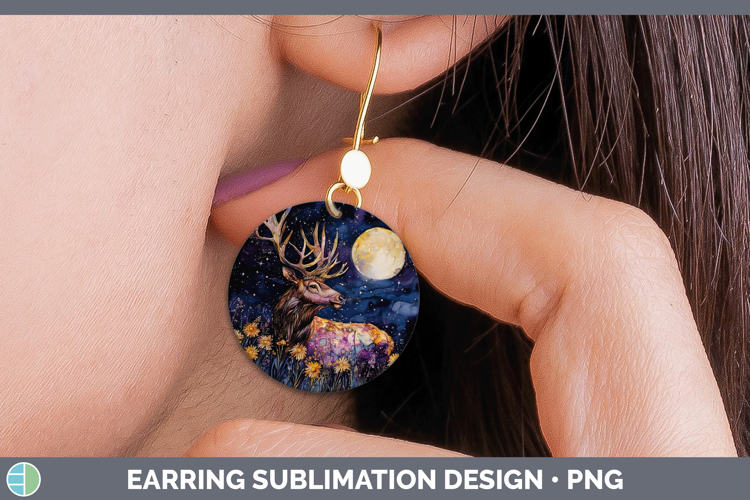 Woodland Galaxy Elk Round Earrings Sublimation Earrings Desi
