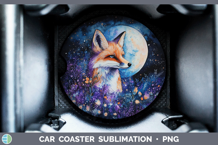 Woodland Galaxy Fox Car Coaster Sublimation Designs