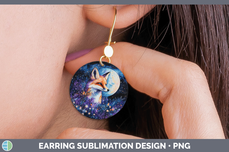 Woodland Galaxy Fox Round Earrings Sublimation Earrings Desi