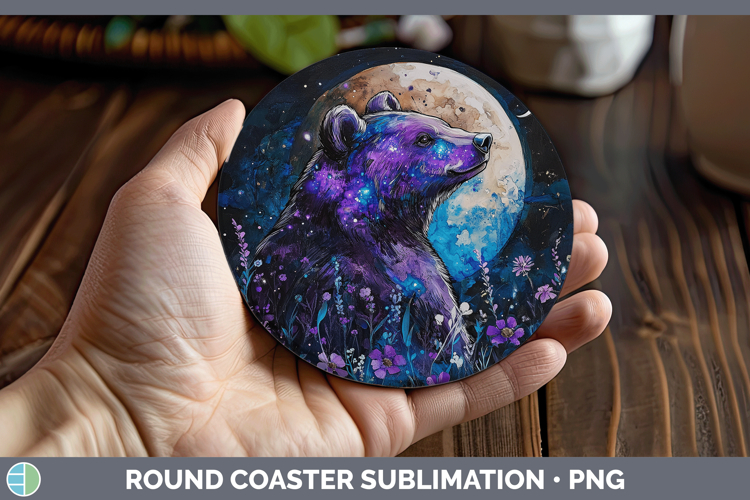 Woodland Galaxy Grizzly Bear Round Coaster Sublimation Coast