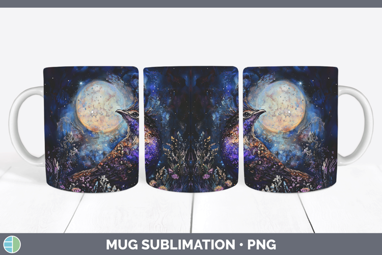 Woodland Galaxy Grouse Mug Wrap Sublimation Coffee Cup Desig