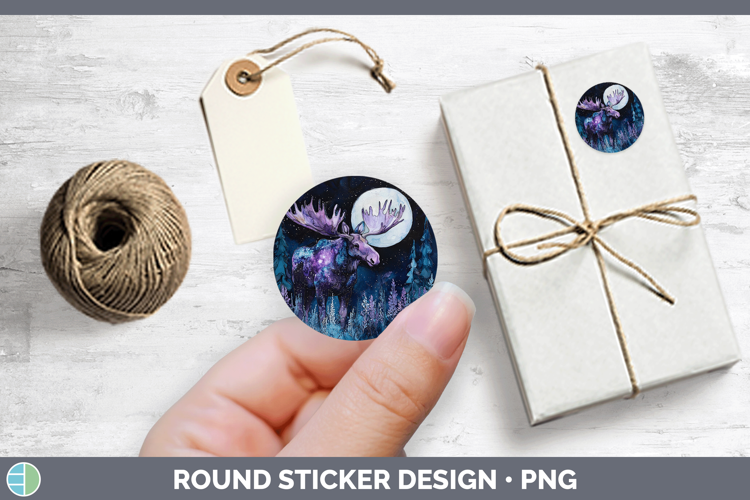 Woodland Galaxy Moose Stickers | Round Labels Designs