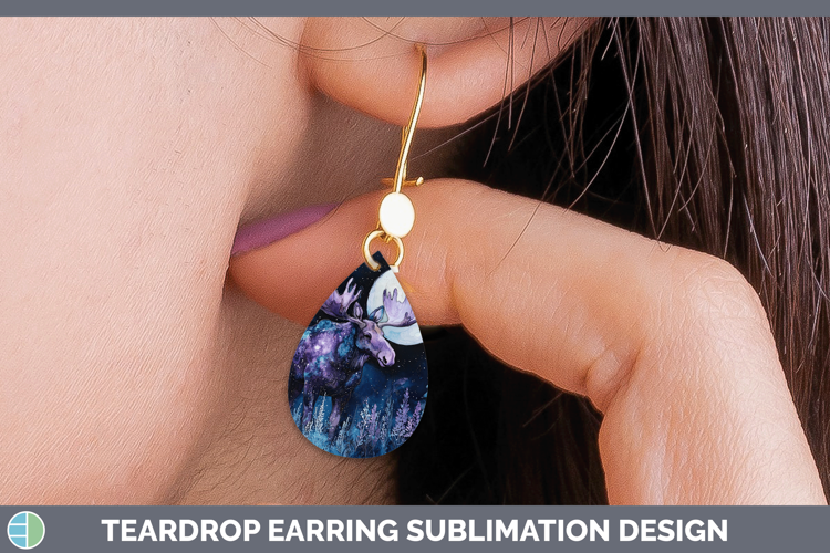 Woodland Galaxy Moose Teardrop Earrings Sublimation Earrings