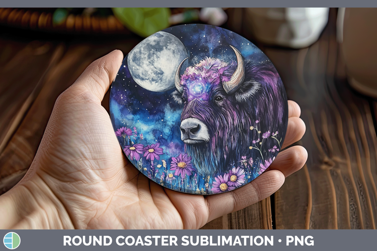 Woodland Galaxy Musk Ox Round Coaster Sublimation Coaster De