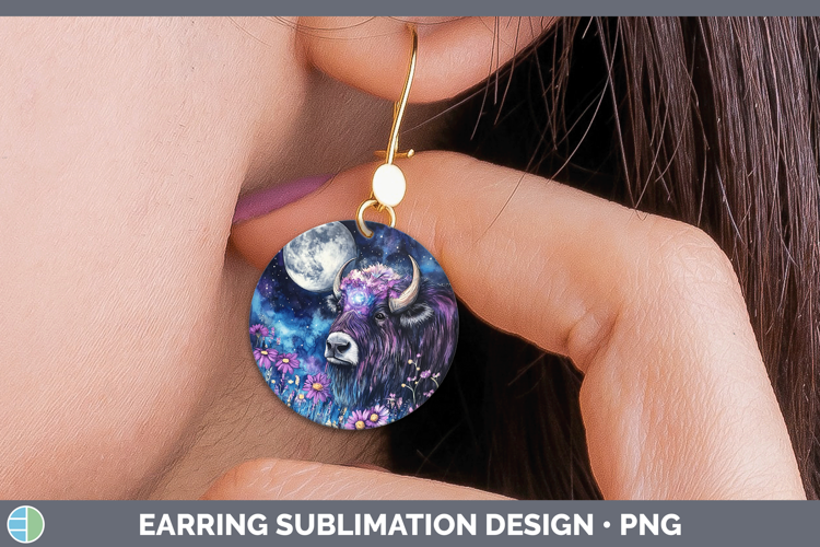 Woodland Galaxy Musk Ox Round Earrings Sublimation Earrings