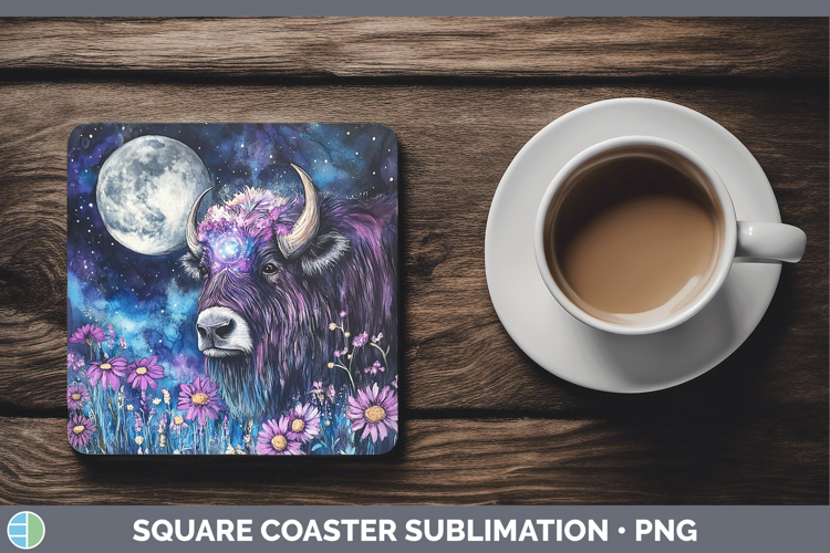 Woodland Galaxy Musk Ox Square Coaster Sublimation Coaster D