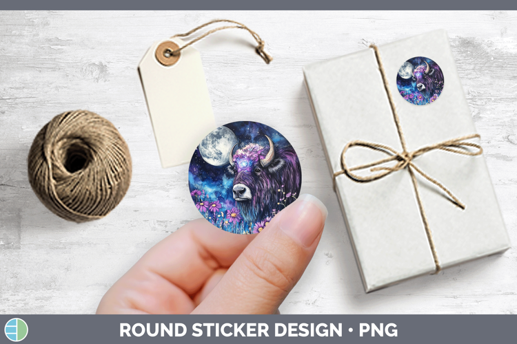 Woodland Galaxy Musk Ox Stickers | Round Labels Designs