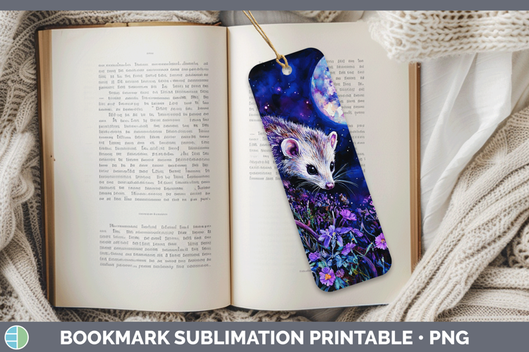 Woodland Galaxy Opossum Bookmark Sublimation Printable Desig