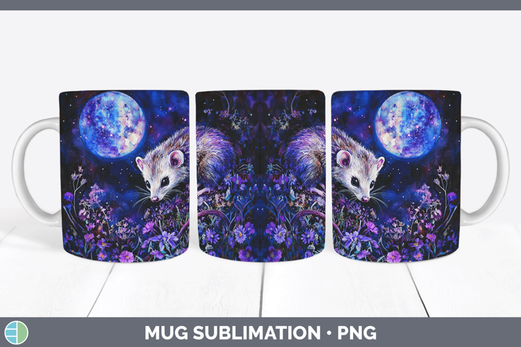 Woodland Galaxy Opossum Mug Wrap Sublimation Coffee Cup Desi