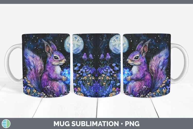 Woodland Galaxy Squirrel Mug Wrap Sublimation Coffee Cup Des