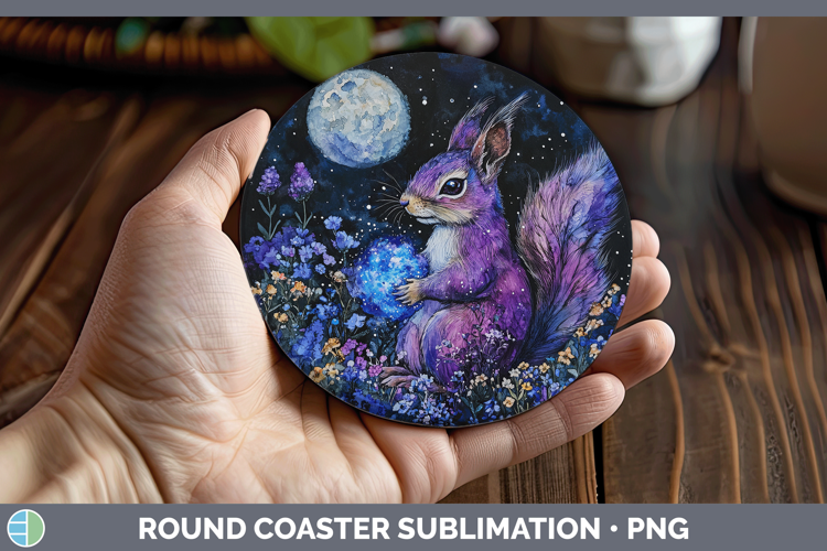 Woodland Galaxy Squirrel Round Coaster Sublimation Coaster D