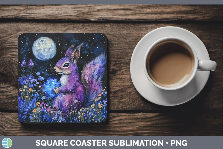 Woodland Galaxy Squirrel Square Coaster Sublimation Coaster