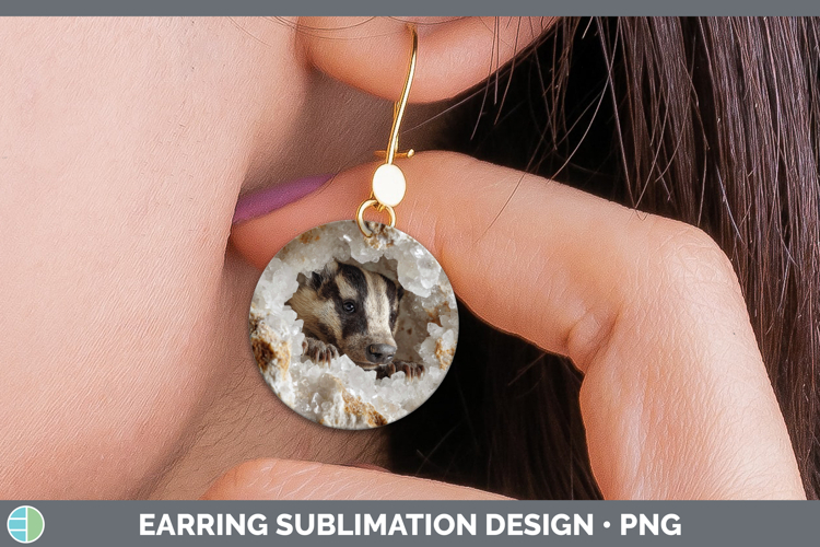 Woodland Geode Badger Round Earrings Sublimation Earrings De