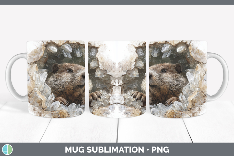 Woodland Geode Beaver Mug Wrap Sublimation Coffee Cup Design