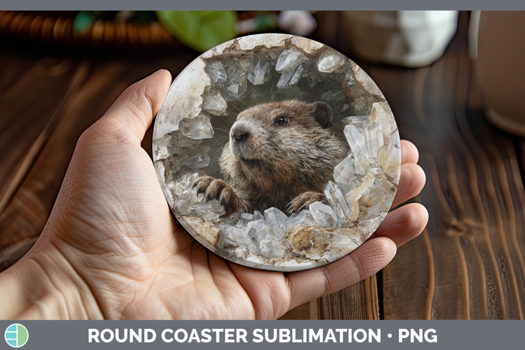 Woodland Geode Beaver Round Coaster Sublimation Coaster Desi
