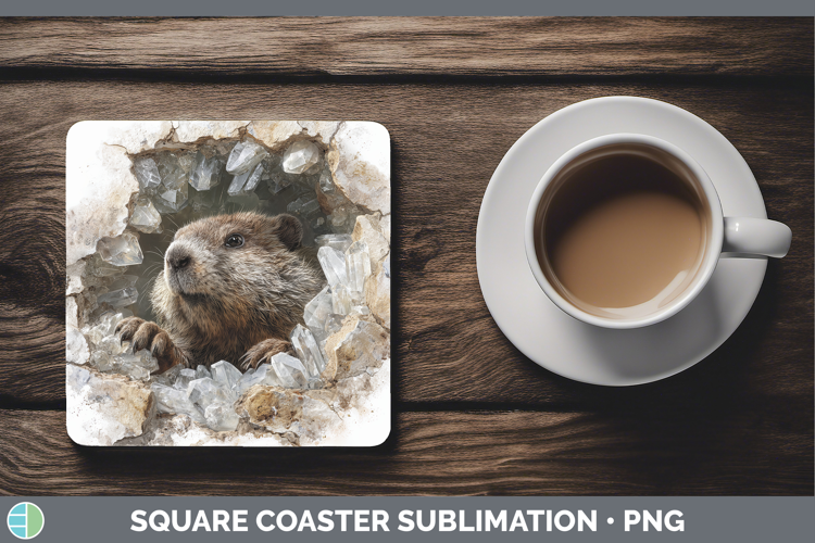 Woodland Geode Beaver Square Coaster Sublimation Coaster Des