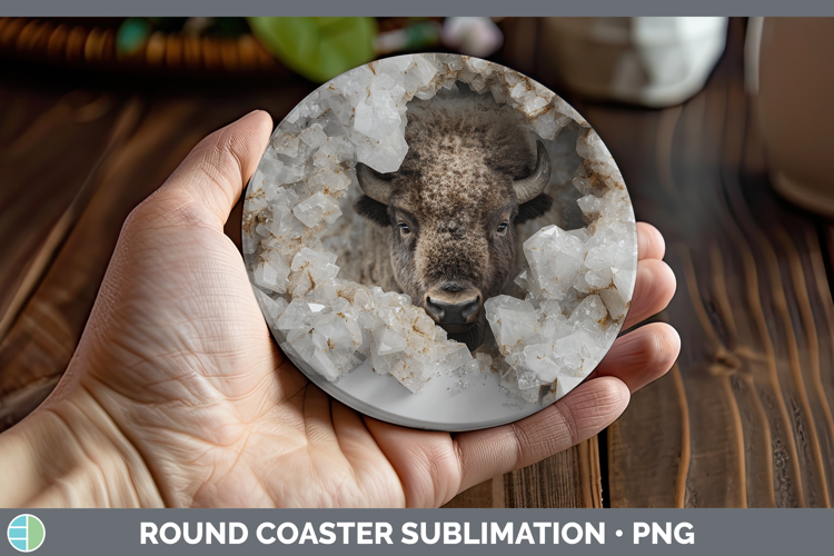 Woodland Geode Bison Round Coaster Sublimation Coaster Desig