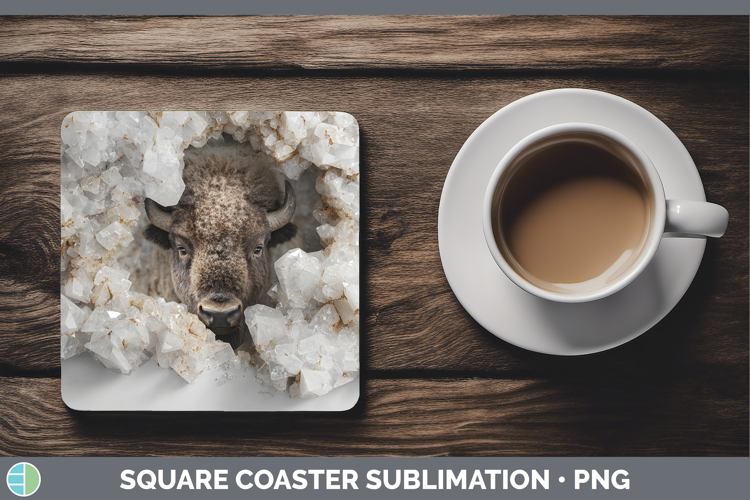 Woodland Geode Bison Square Coaster Sublimation Coaster Desi
