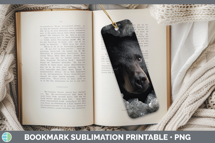 Woodland Geode Black Bear Bookmark Sublimation Printable Des