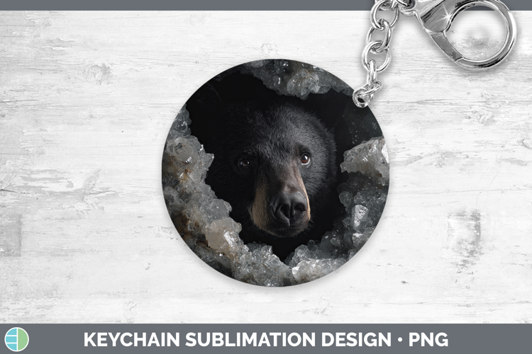 Woodland Geode Black Bear Keychain Sublimation Keyring Desig
