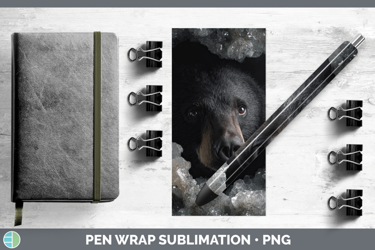 Woodland Geode Black Bear Pen Wrap Sublimation Pen Designs