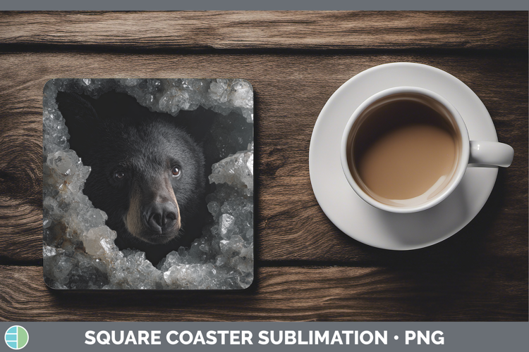 Woodland Geode Black Bear Square Coaster Sublimation Coaster