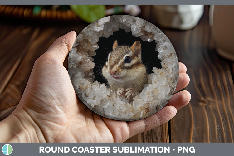 Woodland Geode Chipmunk Round Coaster Sublimation Coaster De