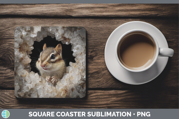 Woodland Geode Chipmunk Square Coaster Sublimation Coaster D