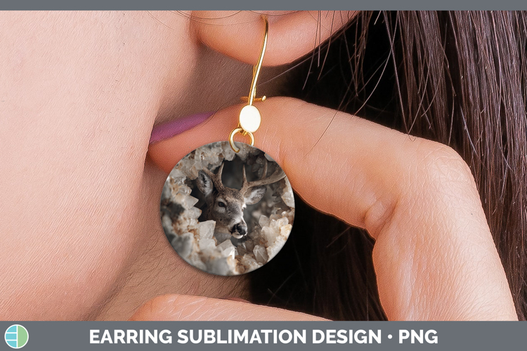 Woodland Geode Deer Round Earrings Sublimation Earrings Desi