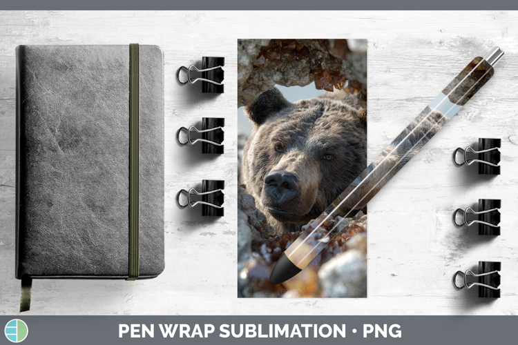 Woodland Geode Grizzly Bear Pen Wrap Sublimation Pen Designs