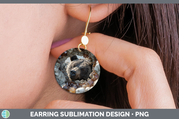 Woodland Geode Grizzly Bear Round Earrings Sublimation Earri