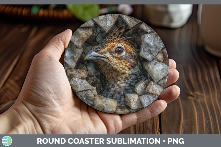 Woodland Geode Grouse Round Coaster Sublimation Coaster Desi