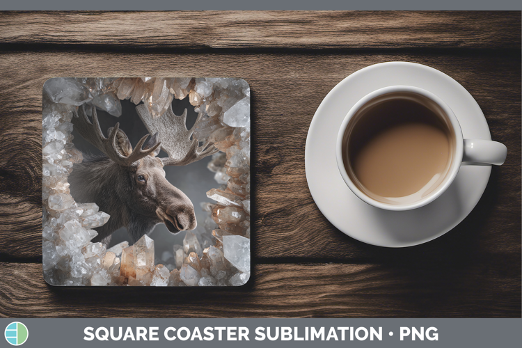 Woodland Geode Moose Square Coaster Sublimation Coaster Desi