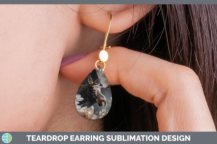 Woodland Geode Moose Teardrop Earrings Sublimation Earrings