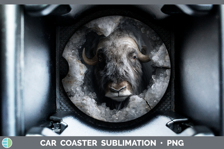 Woodland Geode Musk Ox Car Coaster Sublimation Designs