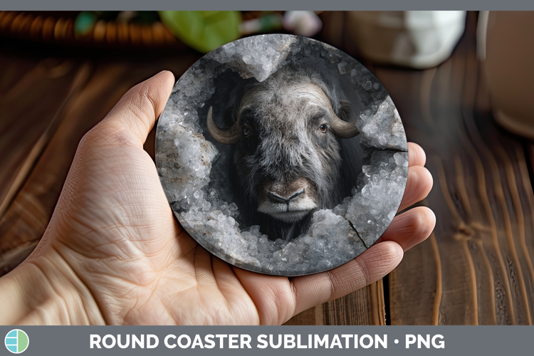 Woodland Geode Musk Ox Round Coaster Sublimation Coaster Des