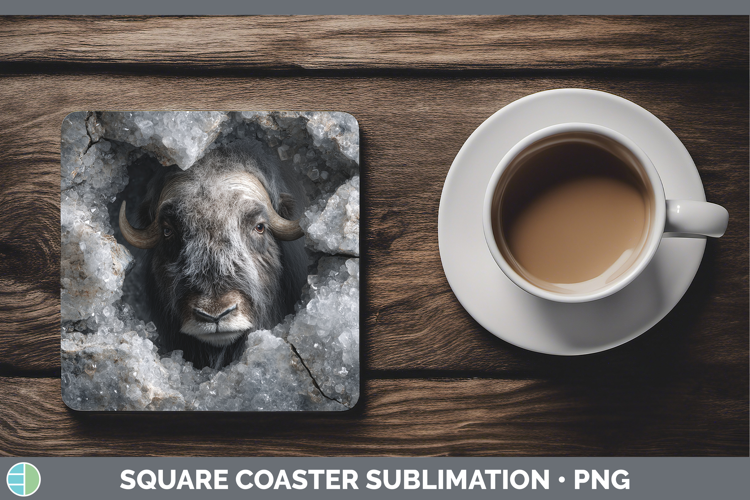 Woodland Geode Musk Ox Square Coaster Sublimation Coaster De