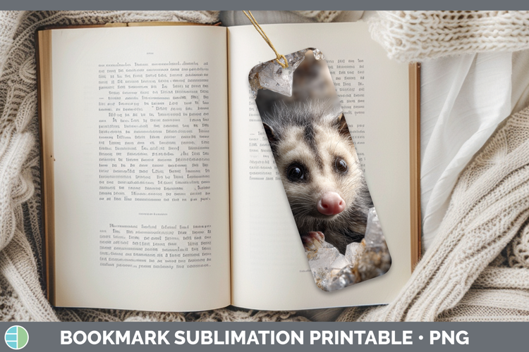 Woodland Geode Opossum Bookmark Sublimation Printable Design