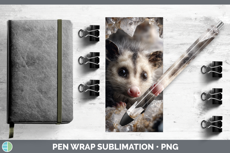 Woodland Geode Opossum Pen Wrap Sublimation Pen Designs