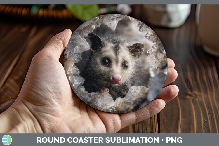 Woodland Geode Opossum Round Coaster Sublimation Coaster Des