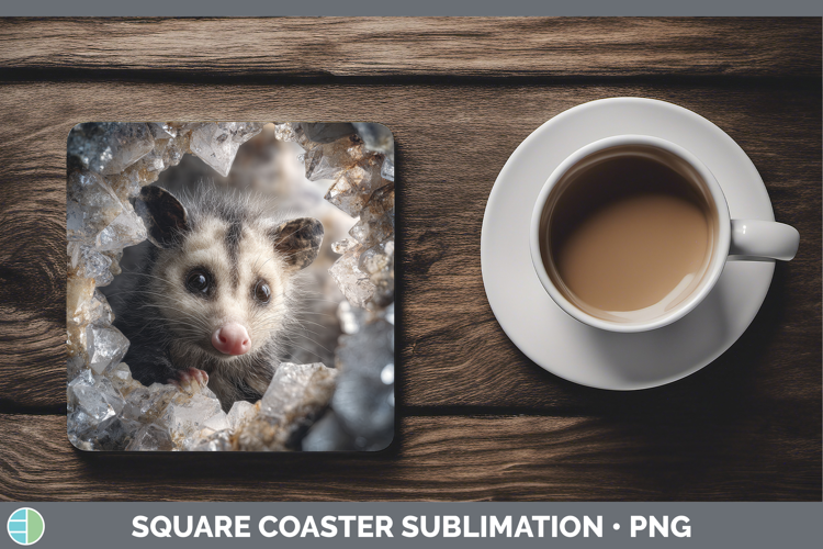 Woodland Geode Opossum Square Coaster Sublimation Coaster De