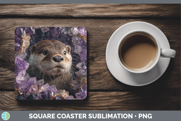 Woodland Geode Otter Square Coaster Sublimation Coaster Desi