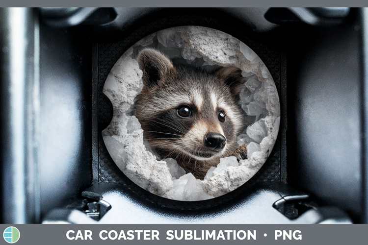 Woodland Geode Raccoon Car Coaster Sublimation Designs