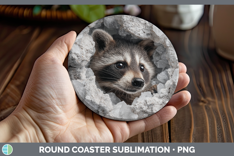Woodland Geode Raccoon Round Coaster Sublimation Coaster Des