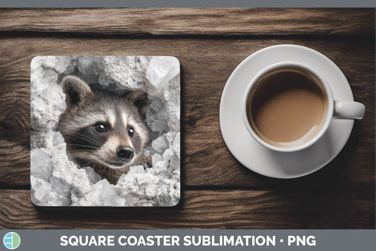 Woodland Geode Raccoon Square Coaster Sublimation Coaster De