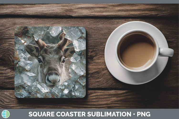 Woodland Geode Reindeer Square Coaster Sublimation Coaster D