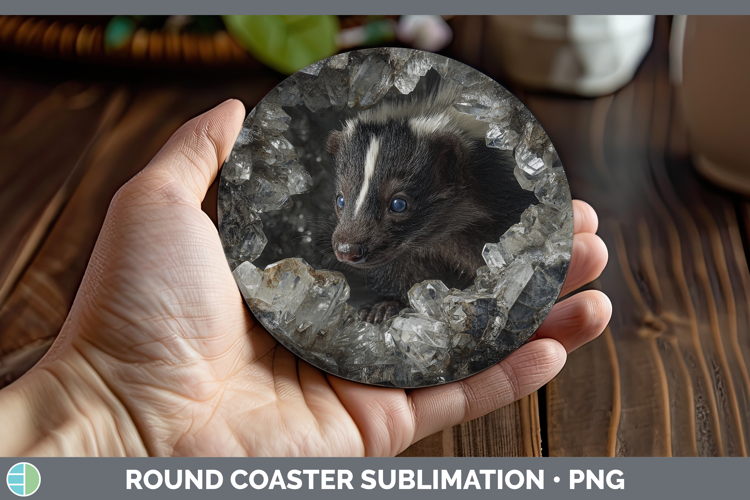 Woodland Geode Skunk Round Coaster Sublimation Coaster Desig