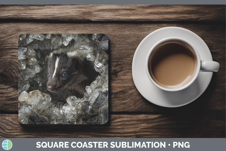 Woodland Geode Skunk Square Coaster Sublimation Coaster Desi