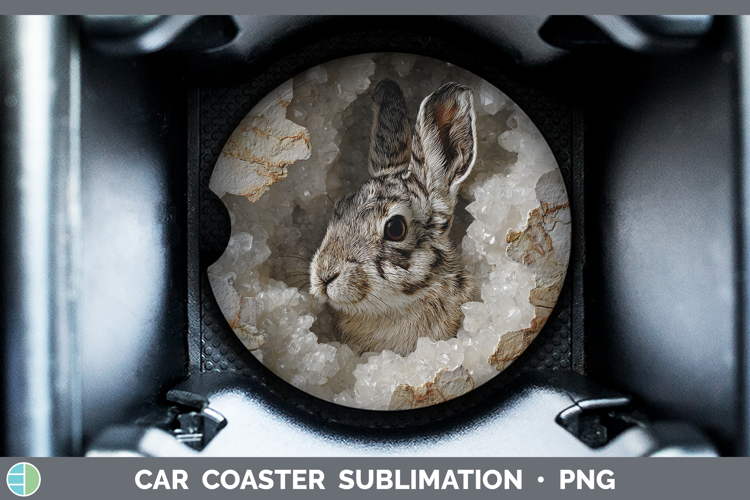 Woodland Geode Snowshoe Hare Car Coaster Sublimation Design