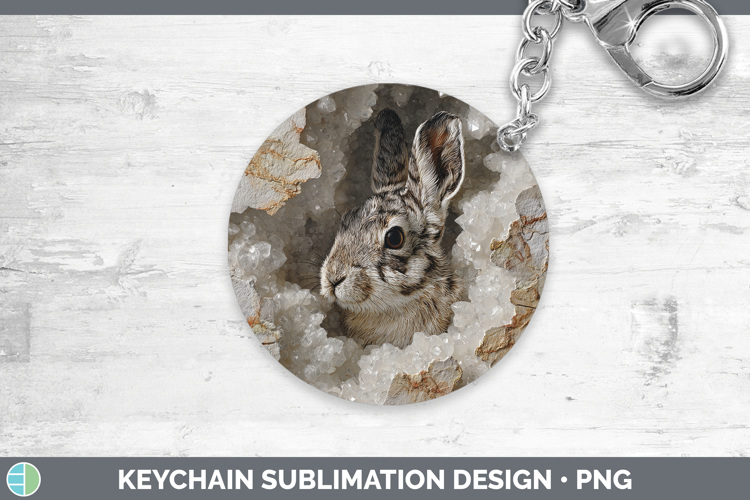 Woodland Geode Snowshoe Hare Keychain Sublimation Keyring De